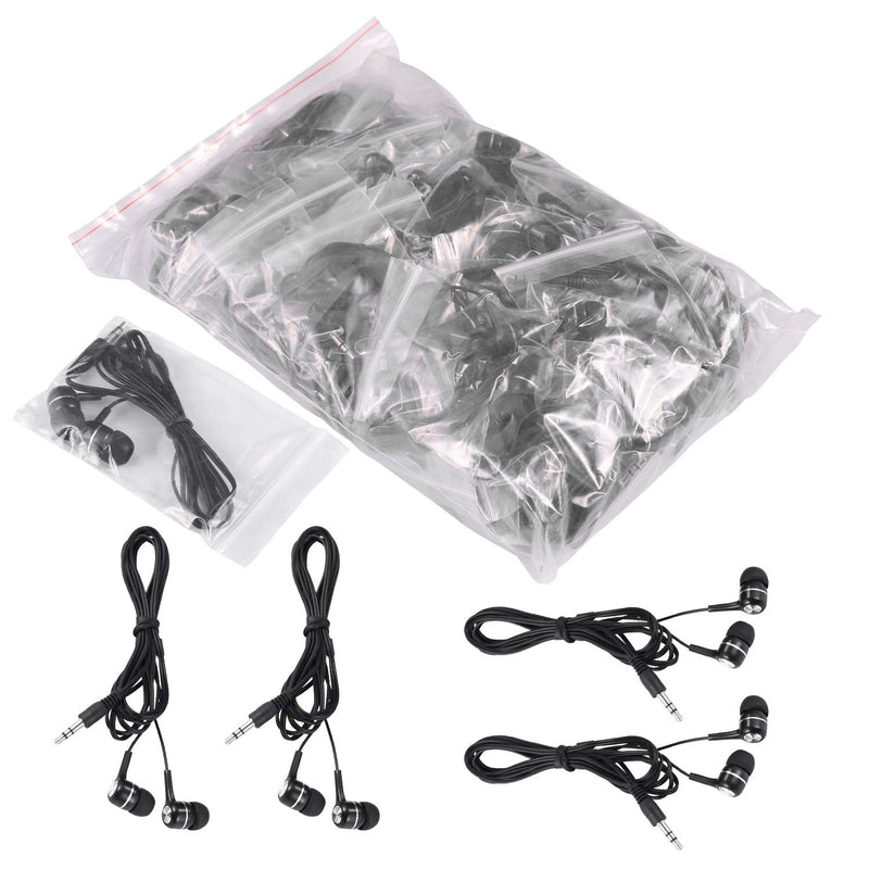 Bulk Earbuds Headphones Wholesale Earphones 50 Pack, Factorymall Low Cost Earbuds Disposable Ear Buds Bulk Headphones for School Classroom Students Kids-(Black)