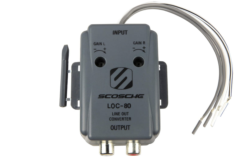 Scosche LOC80 Line Output Converter Adjustable Amplifier Add On Module for Car Stereo, 2-Channel Speaker Wire to RCA Adapter 80W, Clear