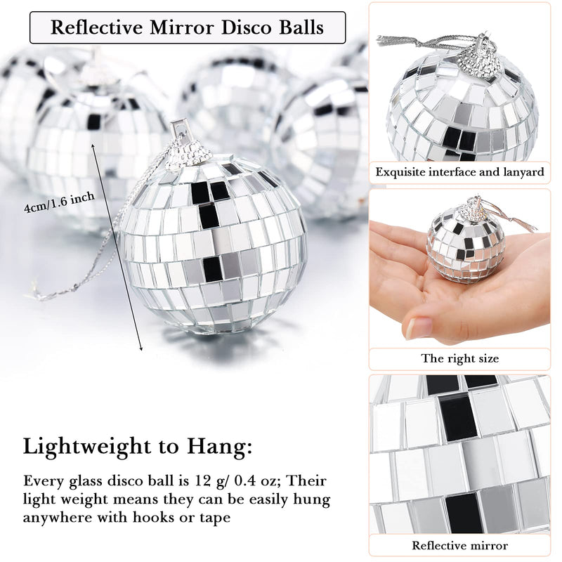 42 Pieces Mirror Disco Ball for Party Silver Hanging Disco Ball with Fastening Strap Rotating Glass Disco Ball Home Decorations Tree Ornament for Party Festival Christmas Stage (1.6 Inch Diameter) 1.6 Inch Diameter