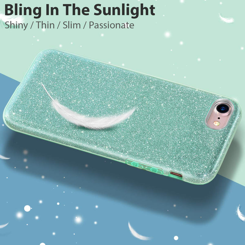 [AUSTRALIA] - MATEPROX iPhone Se 2022 case,iPhone SE 2020 case, iPhone 8 case,iPhone 7 Glitter Bling Sparkle Cute Girls Women Protective Case for 4.7" iPhone 7/8/SE (Green) Green 