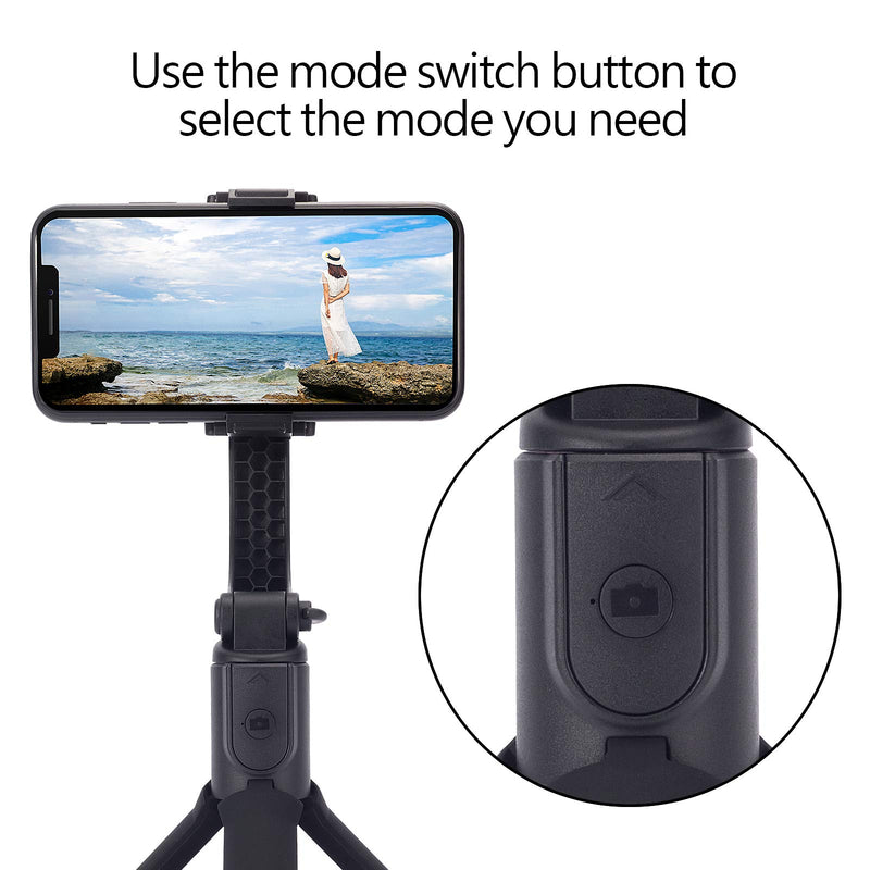Gimbal Stabilizer for Smartphone, Sahiyeah Lightweight Foldable Phone Gimbal with Extendable Bluetooth Selfie Stick and Tripod, 360°Automatic Rotation Auto Balance 1-Axis Gimbal for iPhone/Android Black