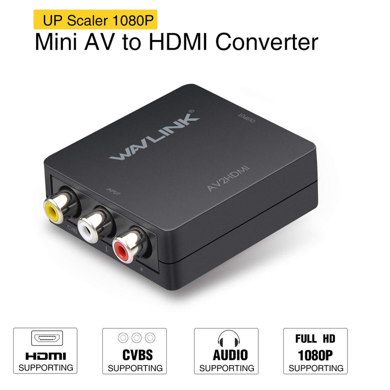 RCA to HDMI Converter,Wavlink 1080p 3RCA to HDMI CVBS AV Composite Video Audio Adapter with USB Charge Cable Support 1080P for PC Laptop Mini Xbox PS2 PS3 TV STB VHS VCR Camera DVD