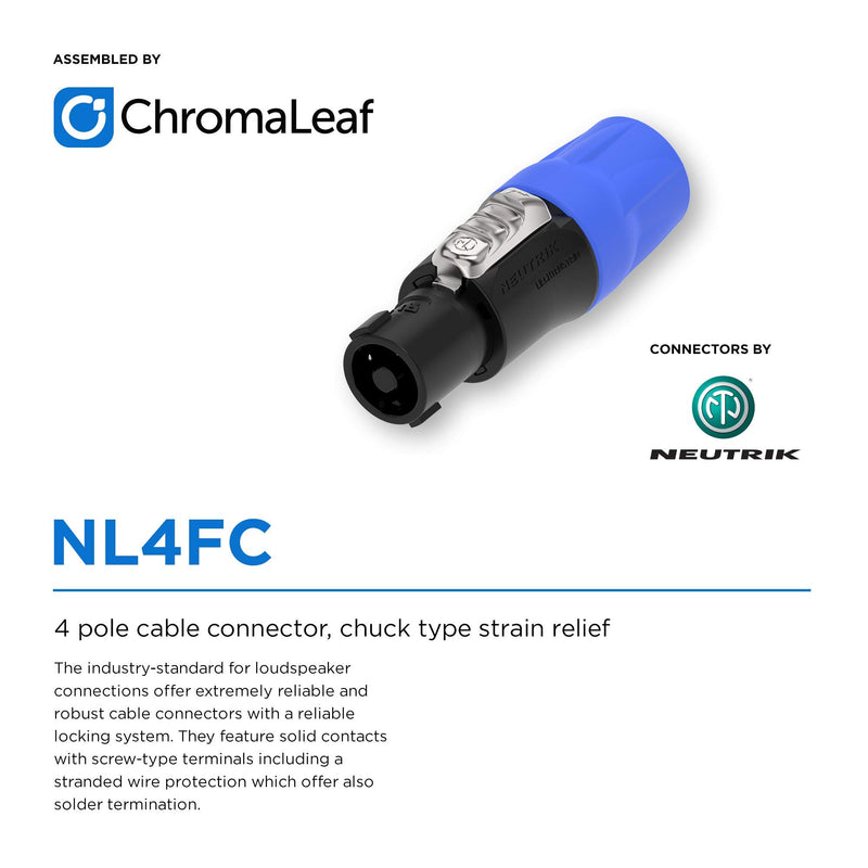 ChromaLeaf Canare 4S11 11AWG Professional Professional Speaker Cable | 4-Pole Genuine Neutrik speakON | Black | 3 Feet | Assembled in The USA