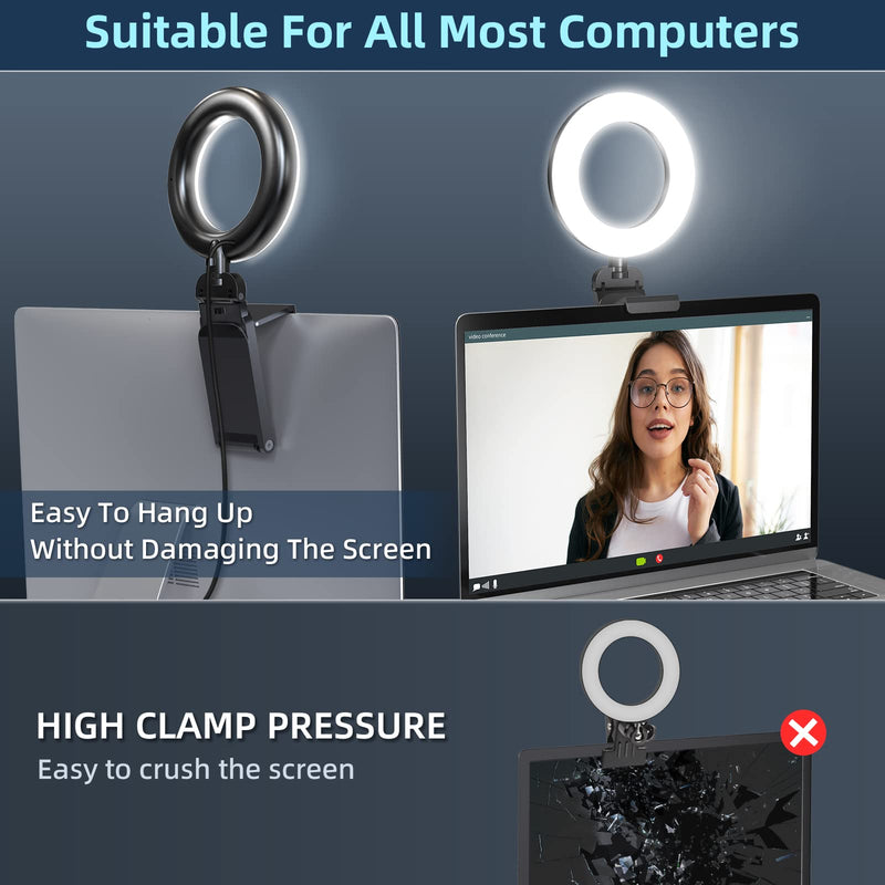 Video Conference Lighting Kit, Ring Light for Computer Laptop Monitor,Desktop Ring Lights for Remote Working, Distance Learning,Zoom Call Lighting, Self Broadcasting and Live Streaming Black2