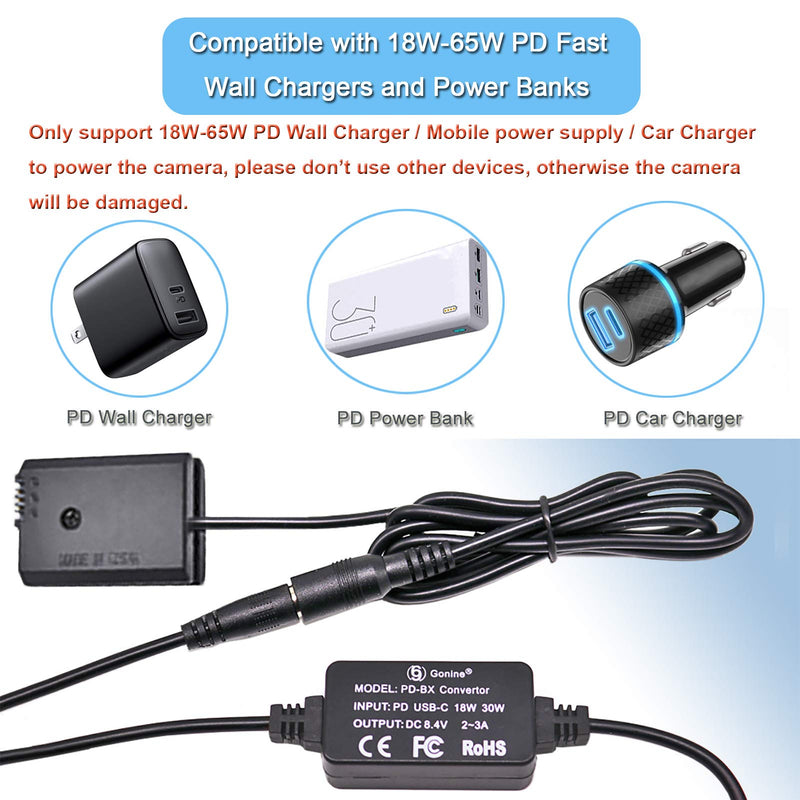 Gonine AC-PW20 DC Coupler and USB-C AC Power Adapter Set, Replace NP-FW50 Battery for Sony Alpha A6500, A6400, A6300, A7, A7II, A7RII, A7SII, A7S, A7S2, A7R, A7R2, A55, A5100, RX10 Cameras. PW20