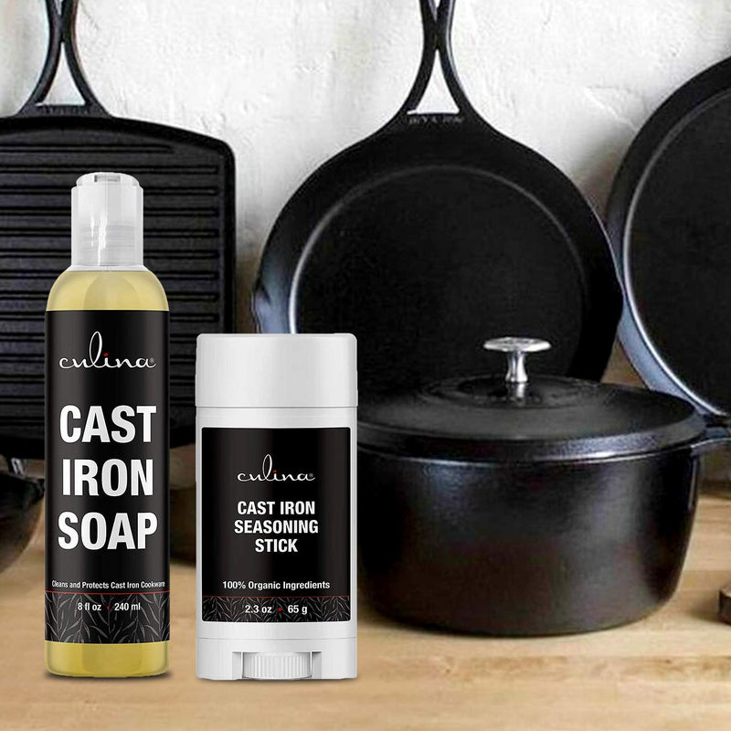 Culina Cast Iron Seasoning Stick & Soap Set | All Natural Ingredients | Best for Cleaning, Non-stick Cooking & Restoring | for Cast Iron Cookware, Skillets, Pans & Grills!…