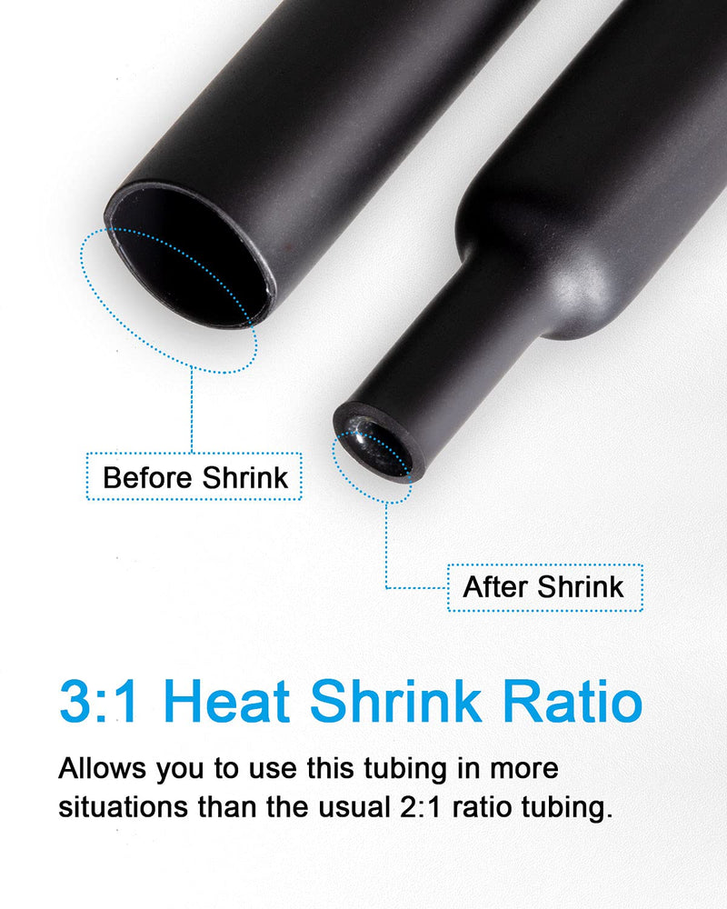 27pcs 3:1 Dual Wall Adhesive Heat Shrink Tubing Kit, 3 Large Sizes (Diameter): 3/4, 1/2, 1/4-inch, Marine 7-inch Long Cable Wire Sleeve Tube Assortment with Storage Case for DIY by MILAPEAK (Black)