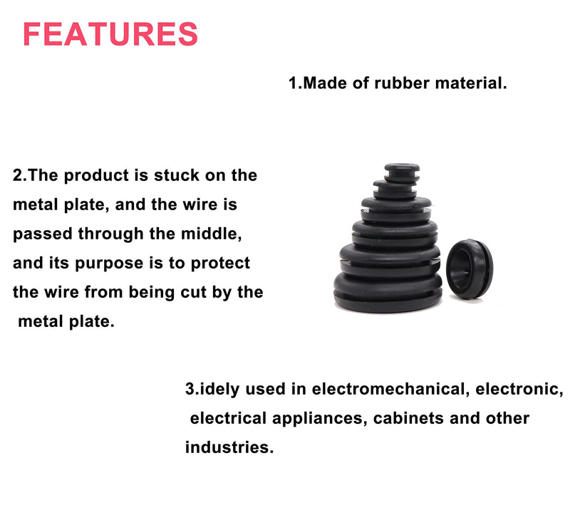 cSeao 170pcs Black Rubber Grommet Assortment Kit, 7 Sizes Eyelet Ring Gasket 1/4" 5/16" 3/8" 7/16" 1/2" 5/8" 3/4" 7/8" 1"