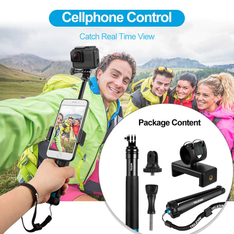 TELESIN 35.5" Selfie Stick Monopod Compatible with GoPro, Selfie Pole with Strong Tripod Mount Adapter and Cellphone & Digital Compacts for Hero 9 8 7 6 5 4 3+, Insta 360 One R, DJI OSMO Action Camera