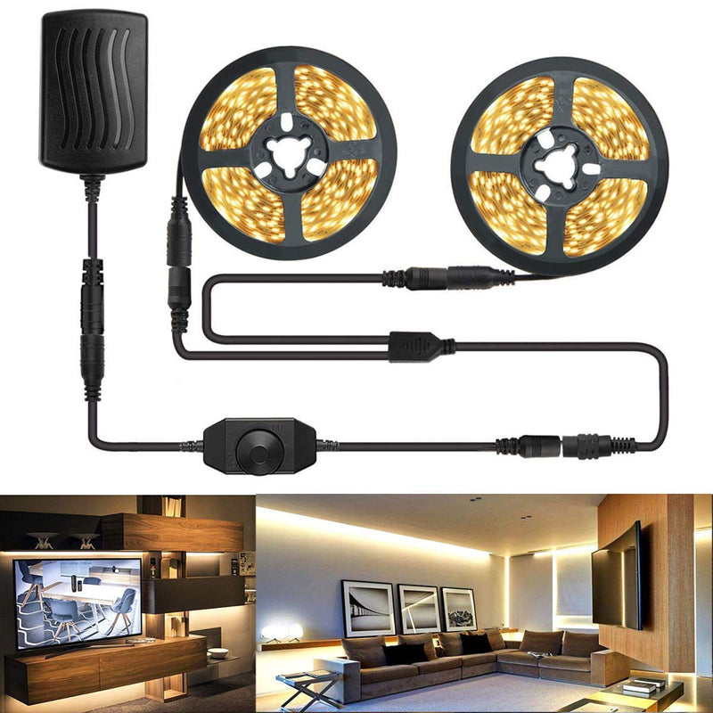 BINZET Warm White Led Strip Lights 600 LEDs SMD 2835 Tape Light Kit with UL Power Supply and Dimmer 32.8ft Dimmable Led Light Strip for Home Kitchen TV