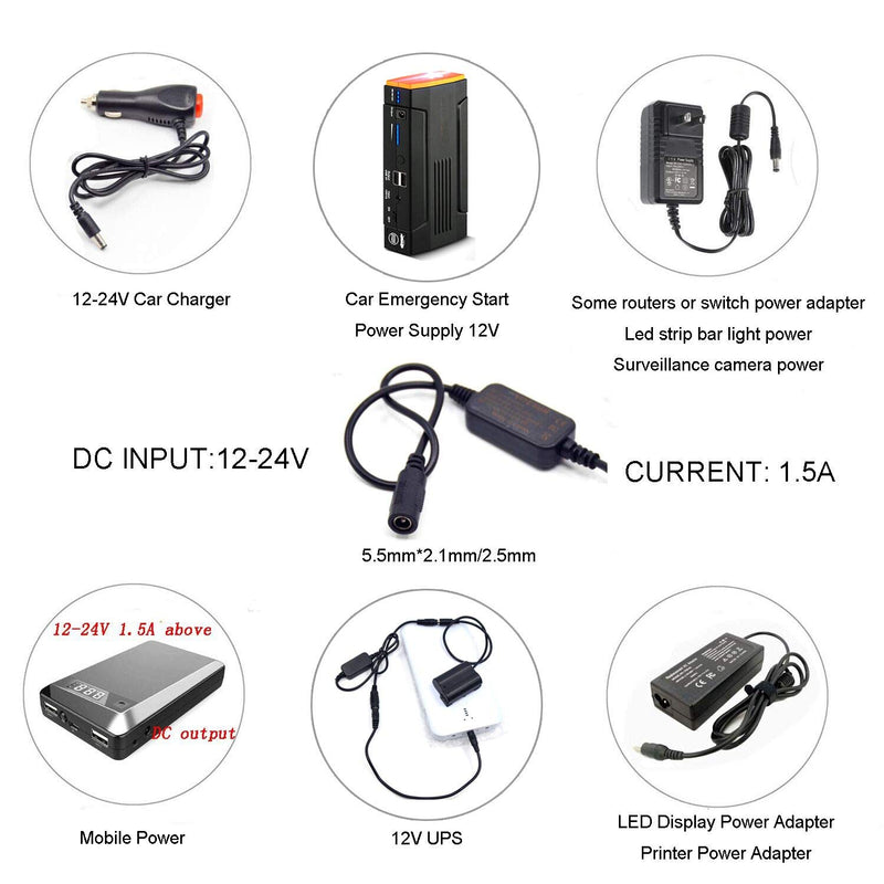 Step-Down Voltage Cable + DMW-DCC12 DC Coupler DMW-BLF19 Dummy Battery fit 12V-24V DC Power for Lumix DMC-GH3K DMC-GH4 DMC-GH5 GH3 GH5s