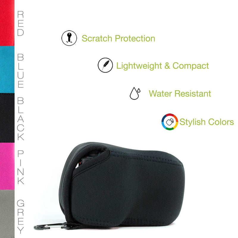 MegaGear ''Ultra Light'' Neoprene Camera Case Bag with Carabiner for Sony Cyber-shot DSC-RX10, Sony Cyber-shot DSC-RX10 II (Black) Black