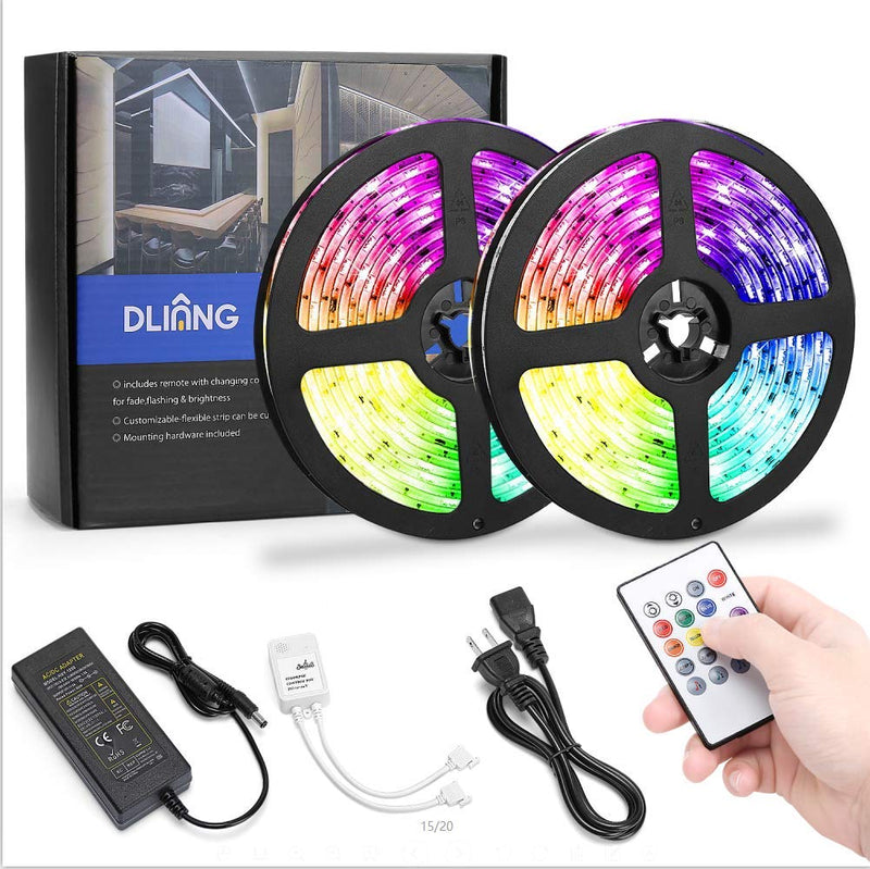 [AUSTRALIA] - DLIANG Music LED Strip Light Kit 32.8ft Flexible Tape Lights 5050 SMD RGB 300 LEDs Waterproof IP65 Rope Light with 20 Keys Musical Wireless Controller and 12V Power Adapter for Home Kitchen Party Deco 32.8ft Music 