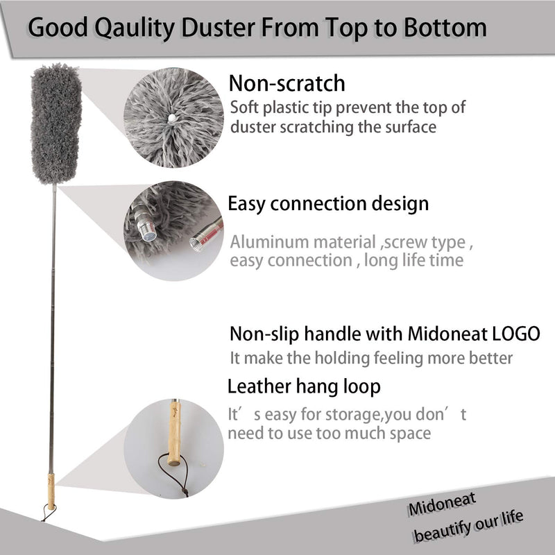 Midoneat Lambswool Duster and Microfiber Duster,2 Counts,Long Reach/Extendable Duster Up to 86" for Cleaning High Ceiling Fan, Interior Roof, Cobweb, Keyboard, Furniture