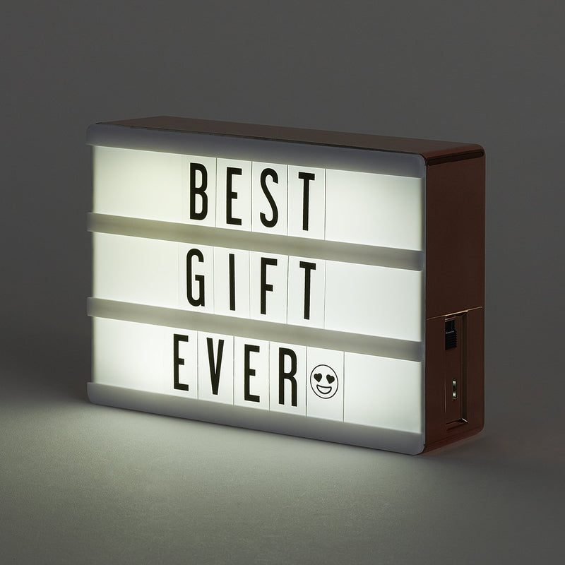 My Cinema Lightbox Rose Gold Light Box, Micro LED Marquee with 100 Letters, Numbers and Emojis, DIY Mini Sign, A6 Size 4x6 inches, Metallic Rose Gold Finish With Matching Braided Rose Gold USB Cable