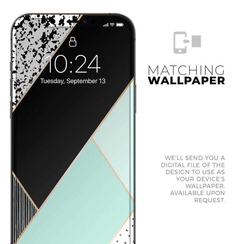 Design SkinZ Minimalistic Mint and Gold Striped V1 - Full Body Skin Decal Wrap Kit Compatible with The Apple iPhone 12 Pro Max (Full-Body, Screen Trim & Back Glass Skin)