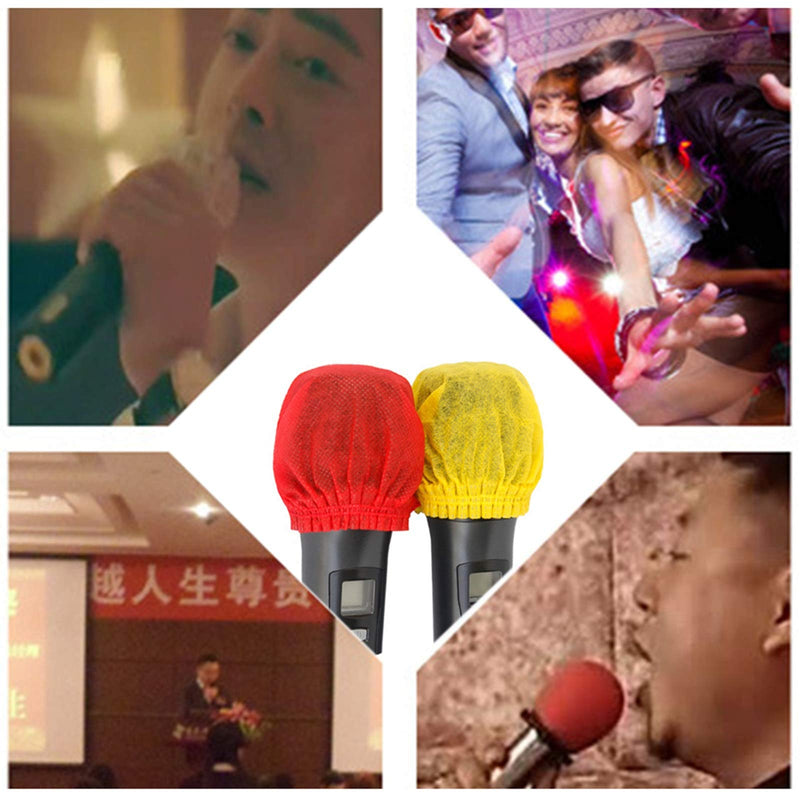Disposable Microphone Cover, Mic Covers, Non-Woven Microphone Windscreen Protective Cover for Recording News Interview KTV Karaoke(40pc) RED+YELLOW