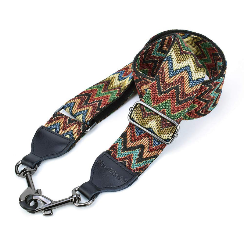 CLOUDMUSIC Banjo Strap Jacquard Woven With Leather Ends Gunmetal Clips(Coloful Waves) Colorful Wave