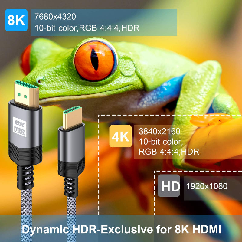 8K HDMI 2.1 Cable 3.3ft 48Gbps, Sweguard Ultra High Speed HDMI Braided cord 8K 60Hz 4K120Hz 144Hz,3D,RTX 3090 eARC HDR10 4:4:4 HDCP 2.2&2.3 Dolby for Apple TV/Fire TV/Roku/PS5/PS4/Xbox/Samsung/Sony/LG Grey