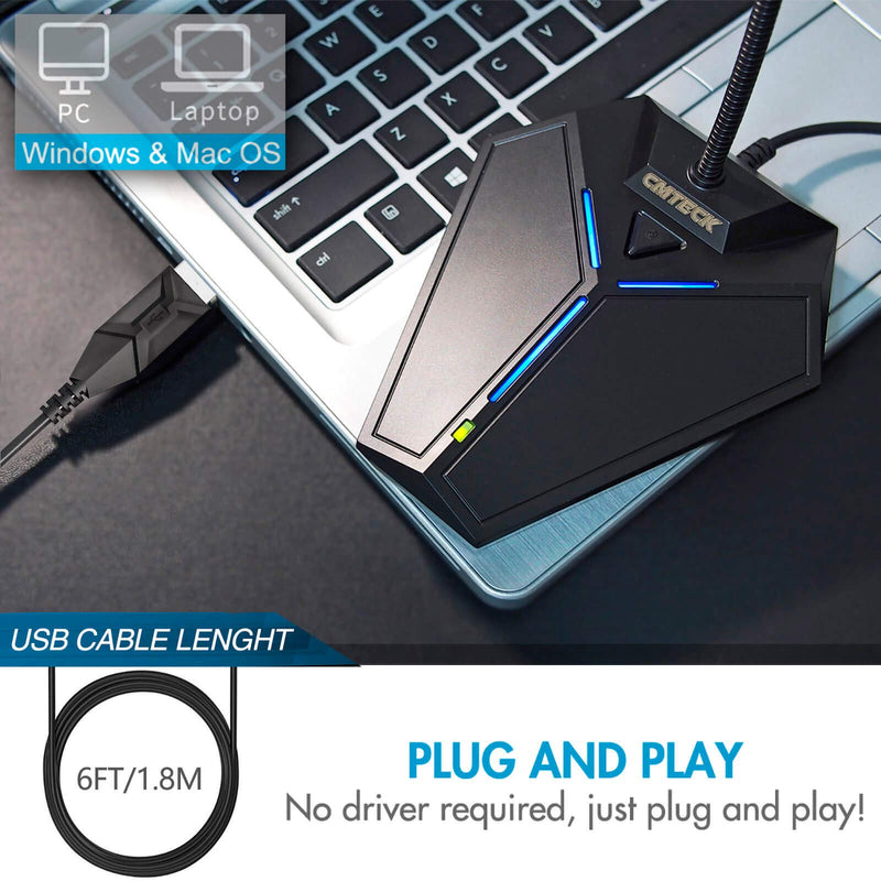 [AUSTRALIA] - USB Computer Microphone, Plug &Play Desktop Omnidirectional Condenser PC Laptop Mic, Mute Button with LED Indicator, Compatible with Windows/Mac, Ideal for YouTube, Skype, Recording, Games(1.8m /6ft) 1-Black 