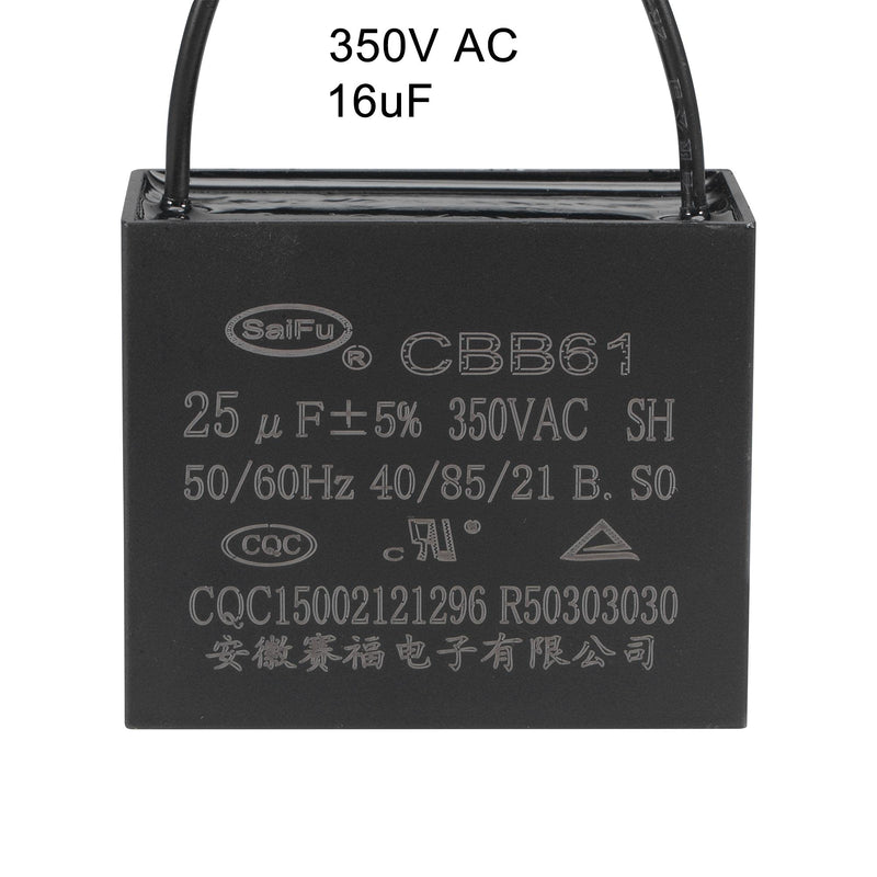 uxcell Ceiling Fan Capacitor CBB61 25uF 350V AC 2 Wires Metallized Polypropylene Film Capacitor 58x48x30mm for Electric Fan Pump Motor Generator