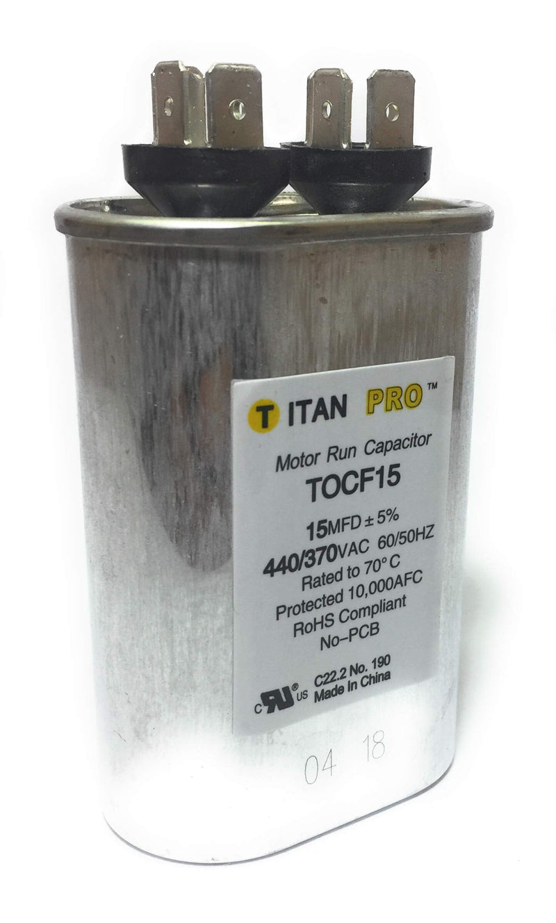 Motor Run Capacitor, 15 MFD, 3-9/16 in. H