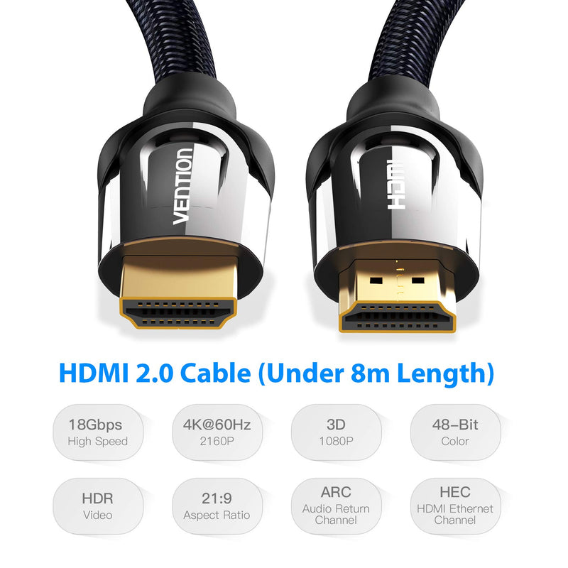 HDMI Cable 6FT,VENTION High Speed 4K HDMI Cable 2.0 Nylon Braided Cord Male to Male,Support Video 4K HD,1080P 3D,Ethernet and Audio Return (ARC), for PS 3/4,Apple TV 6FT/2M