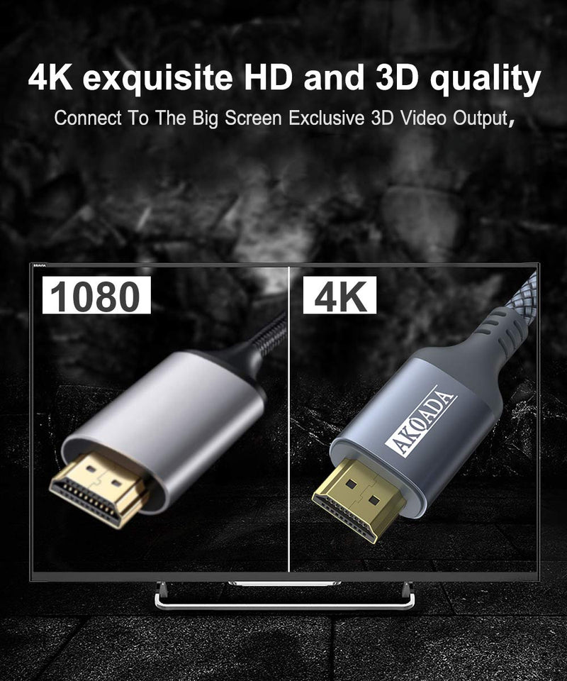 4K High Speed HDMI Cable (2 Pack 15FT), Akoada HDMI 2.0 Ethernet 30Awg Braided Nylon Cable 4K 60Hz HDR Video HDCP 2.2 3D 2160P 1080P Compatible UHD TV, Ps3 / 4 X-Box Samsung Projector Dell etc GREY