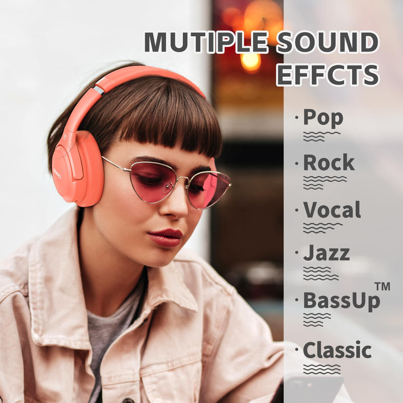 Bluetooth Headphones Over Ear,BERIBES 65H Playtime and 6 EQ Music Modes Wireless Headphones with Microphone,HiFi Stereo Foldable Lightweight Headset, Deep Bass for Home Office Outdoors Etc(Orange Red) Orange Red
