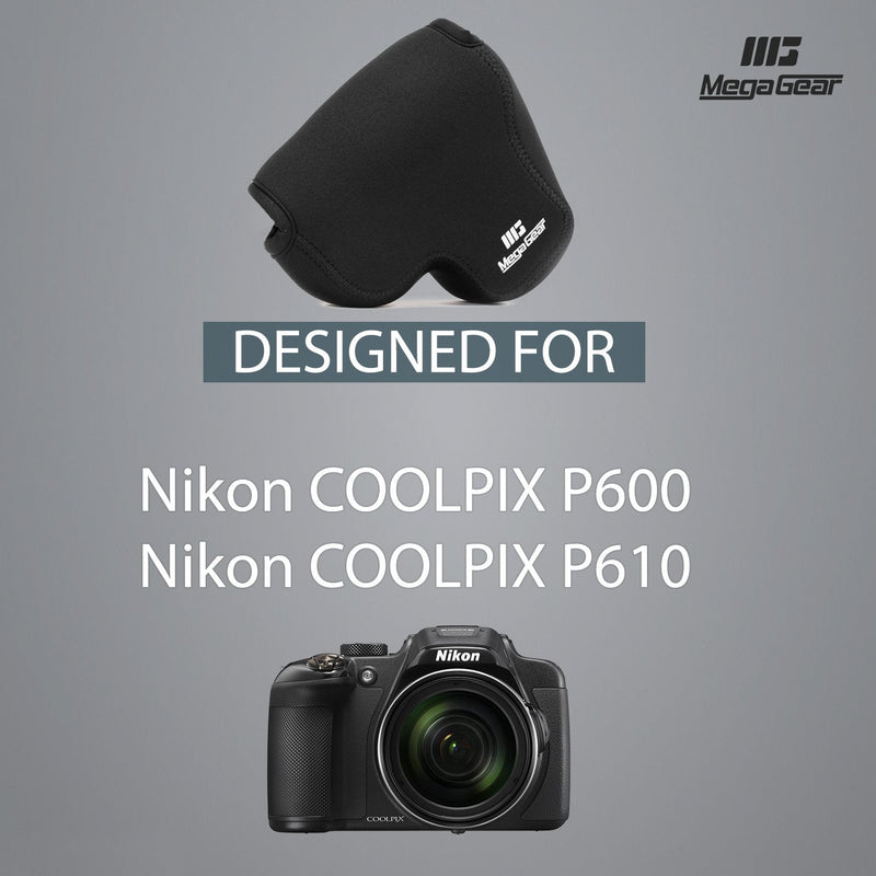 MegaGear Ultra Light Neoprene Camera Case Compatible with Nikon Coolpix P610 with Zoom Lens, P600 Black