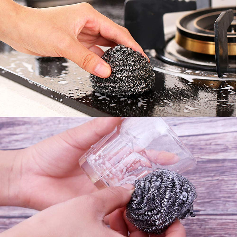 18 PCS Stainless Steel Sponges Scrubbers Cleaning Ball Utensil Scrubber Metal Scrubber Scouring Pads Ball for Pot Pan Dish Wash Cleaning for Removing Rust Dirty Cookware Cleaner with Handle (18 Pack) 18 Pack