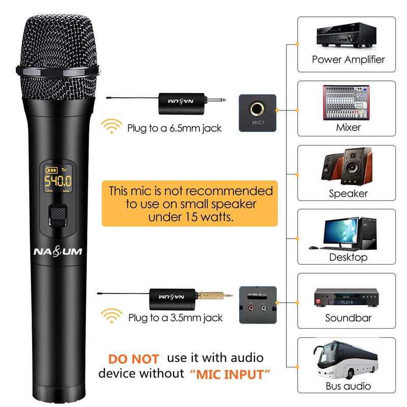 [AUSTRALIA] - NASUM Wireless Karaoke Microphone, UHF Handheld Wireless Mic with 1/4'' Input Rechargeable Receiver, Professional Dynamic Cordless Microphone for Singing, Karaoke, Speech, Wedding, Church, Classroom 