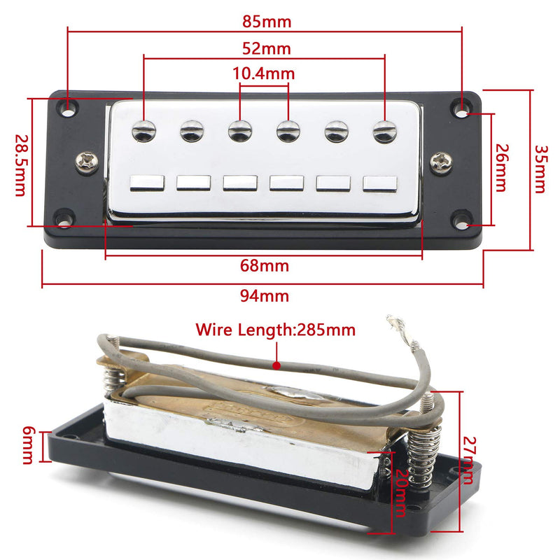 Unxuey 1pcs 52mm Mini Guitar Bridge Pickups Double Coil Humbucker Parts Replacement for Les Paul Style Electric Guitar, Chrome