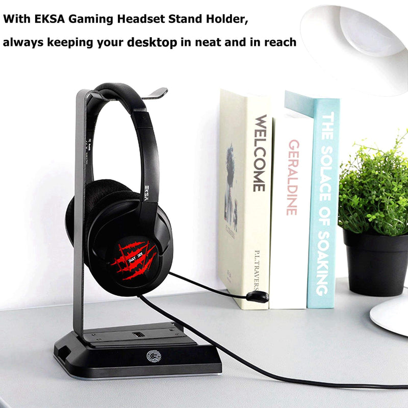 EKSA Gaming Headphone Headset Stand, Aluminum RGB Headset Headphone Stand Holder with USB Charger 7.1 Surround Sound and 3.5mm Port Fit for Gamers Gifts Desk Gaming Accessories