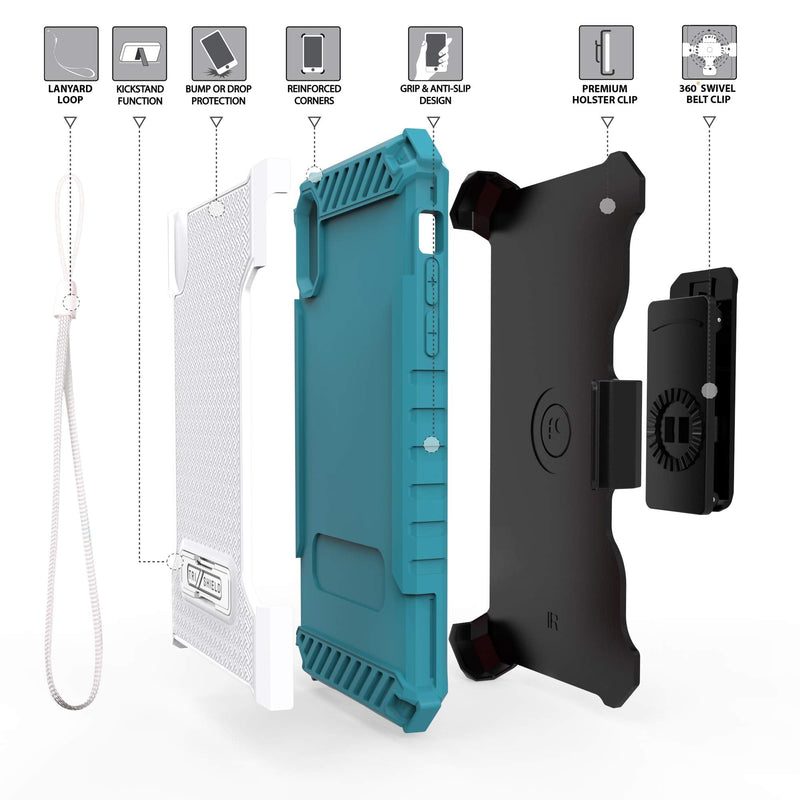 Beyond Cell TRISHIELD Series Rugged Cover with + [Belt Clip Holster] + [Built in Kickstand] Compatible with iPhone XR 6.1 -Light Blue Light Blue