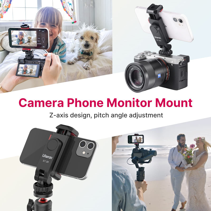 Camera Phone Hot Shoe Holder - ST-06s Cell Phone Tripod Mount Adapter 2 Cold Shoe Phone Clip 360 Rotation Smartphone Clamp Compatible for iPhone Android Sony Canon DJI Ronin S/SC Zhiyun Gimbals