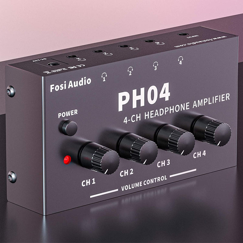 [AUSTRALIA] - Fosi Audio PH04 4 Channel Headphone Amplifier Stereo Audio Amp with 12V 1.5A Power Adapter Ultra-Compact Portable Headphone Splitter for Studio and Stage 