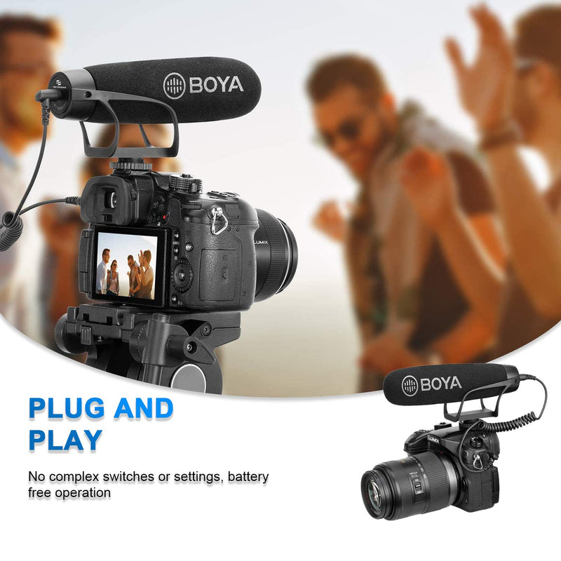 BOYA On Camera Shotgun Microphone Super-Cardioid Mic with TRS & TRRS Connectors Compatible with DSLR Camera Nikon Canon Camcorder iOS Android Smartphone Tablets PC Vlog YouTube Livestream