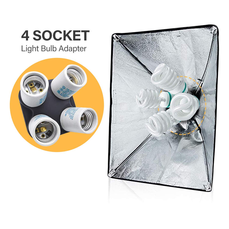 LS Limo Studio LIMOSTUDIO 20 x 28 inch Light Soft Box Reflector with 4 White Porcelain Socket Light Bulbs Adapter with External White Diffuser Cover, Photo Studio, AGG856