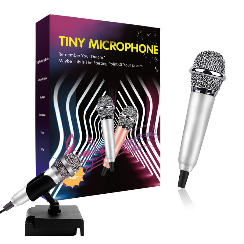 Tiny Microphone, Mini Microphone,Portable Microphone/Instrument Microphone for Man/Pet Voice Recording Shouting and Sing,with Mic Stand and Box (Silver) Silver
