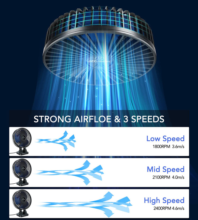 JZCreater USB Desk Fan, 5INCH Mini Fan, 3 Speeds Adjustable Desktop Table Cooling Fan, Rotation Strong Wind, Quiet Personal Fan for Home Office Car Travel, Black Blue