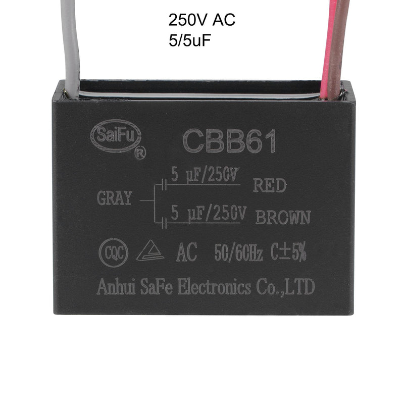 uxcell Ceiling Fan Capacitor CBB61 5/5uF 250V AC 3 Wires Metallized Polypropylene Film Capacitor 48x34x22mm for Electric Fan Pump Motor Generator 3Pcs