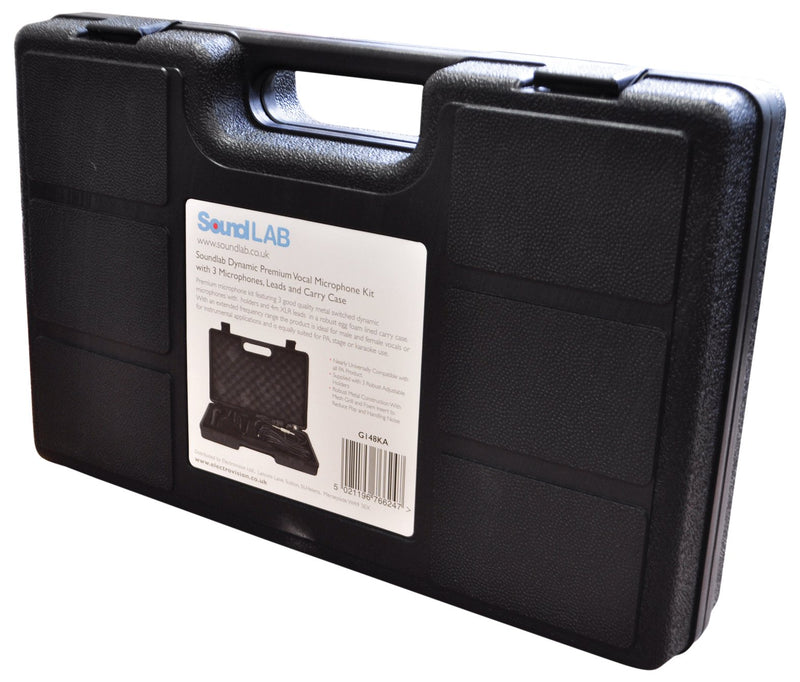 Soundlab Dynamic Premium Vocal Microphone Kit with 3 Microphones, Leads and Carry Case
