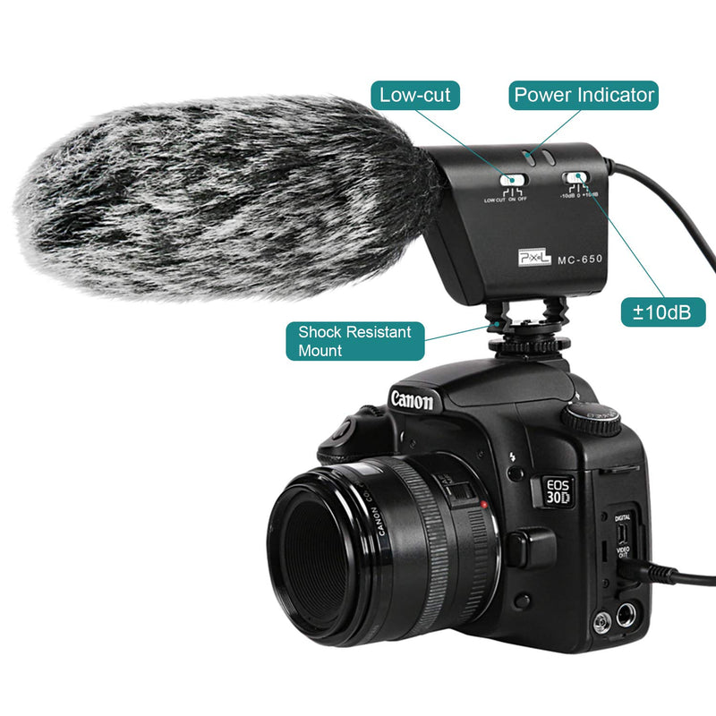 PIXEL MC650 Camera Microphone Kit, Directional Shotgun Video Mic for DSLR Camera Camcorder with Deadcat Windscreen, Foam Windshield, 9.8' Extension Cable