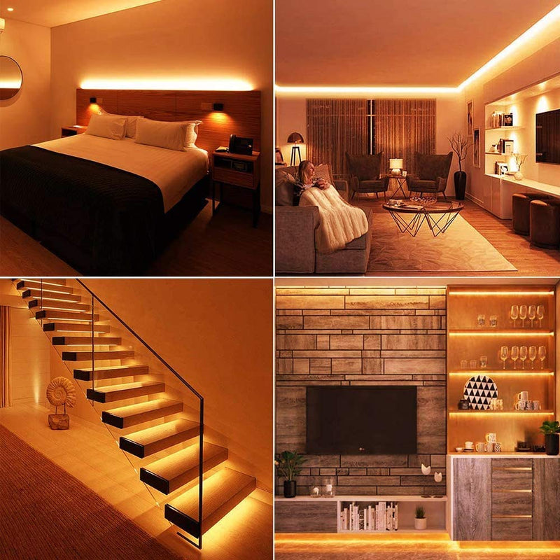 YUNBO LED Strip Light Warm White 3000-3500K, 16.4ft/5M 300 Units Cuttable SMD 5050 12V Waterproof Flexible LED Tape Light for Home, Kitchen Cabinet, Living Room Lighting Decoration