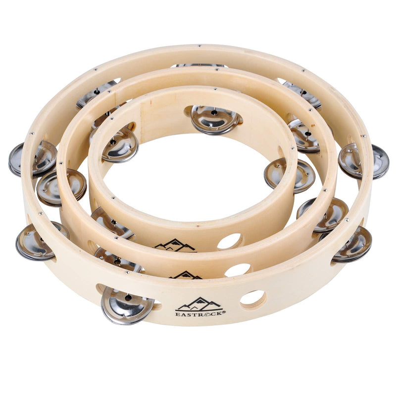 Eastrock Wood Tambourine Ring Metal Jingles Percussion Single Row Instrument Hand Tambourine for Church, KTV,Party (3pack) 3pack