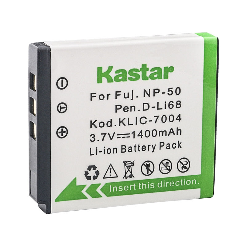 Kastar Battery (2-Pack) and Charger Kit for Fujifilm NP-50, Kodak KLIC-7004, Pentax D-Li68 work with Fujifilm FinePix F50FD,F60FD,F70EXR,F75EXR,F80EXR,F85EXR,F100FD,F200EXR,F300EXR,F305EXR,F500EXR,F505EXR,F550EXR,F600EXR,F605EXR,F660EXR,F665EXR,F750EXR...
