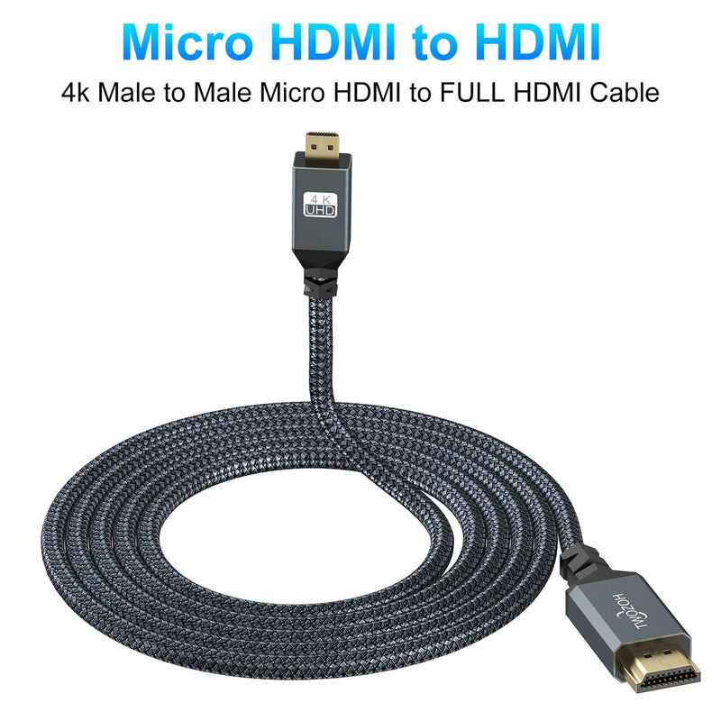 Twozoh 4K Micro HDMI to HDMI Cable 15FT, High-Speed HDMI to Micro HDMI 2.0 Braided Cord Support 3D 4K 60Hz 1080p for GoPro Hero 7, Sony 6300, Nikon B500, Yoga 3