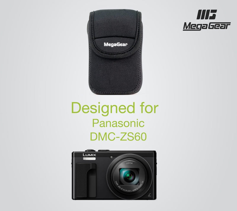MegaGear Panasonic Lumix DMC-ZS60, DMC-TZ80 Ultra Light Neoprene Camera Case, with Carabiner (Black)