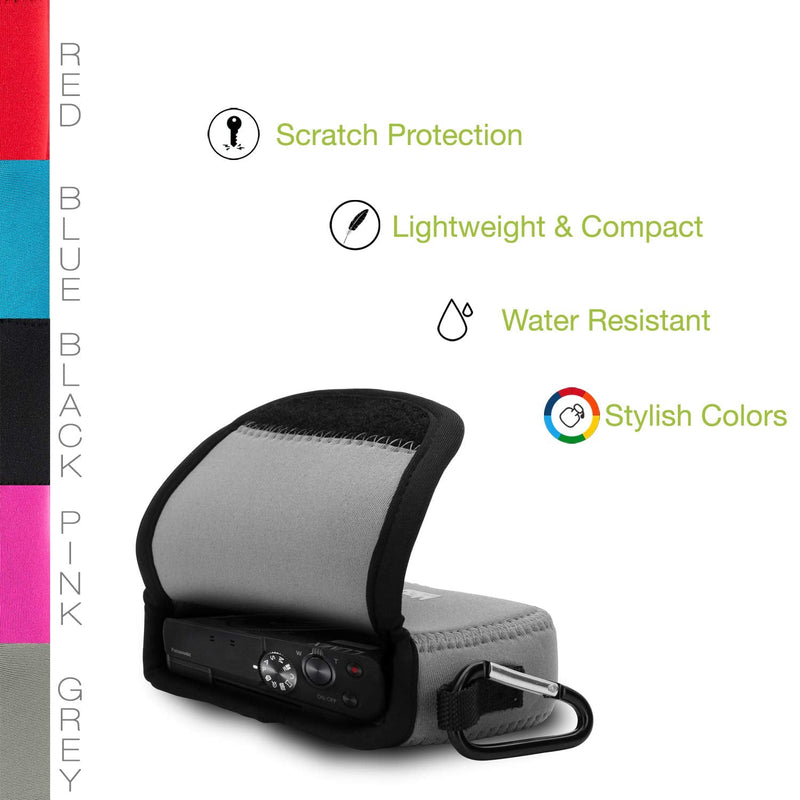 MegaGear ''Ultra Light'' Neoprene Camera Case Bag with Carabiner for Panasonic Lumix DC-ZS80, DC-ZS70, DMC-ZS100, DC-TZ95, DC-TZ90, DMC-TZ100 (Gray) Gray